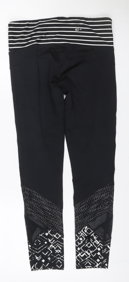 Next Women’s Black Geometric Print Gym Leggings UK 8 Stretch Zip Pocket