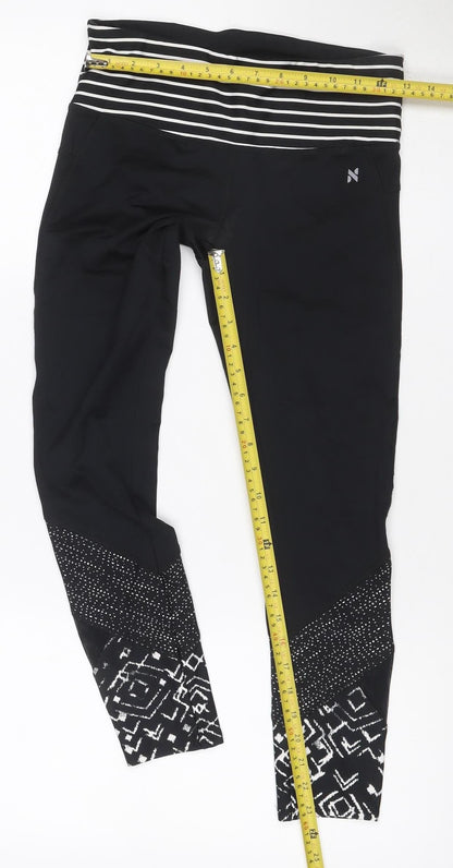 Next Women’s Black Geometric Print Gym Leggings UK 8 Stretch Zip Pocket