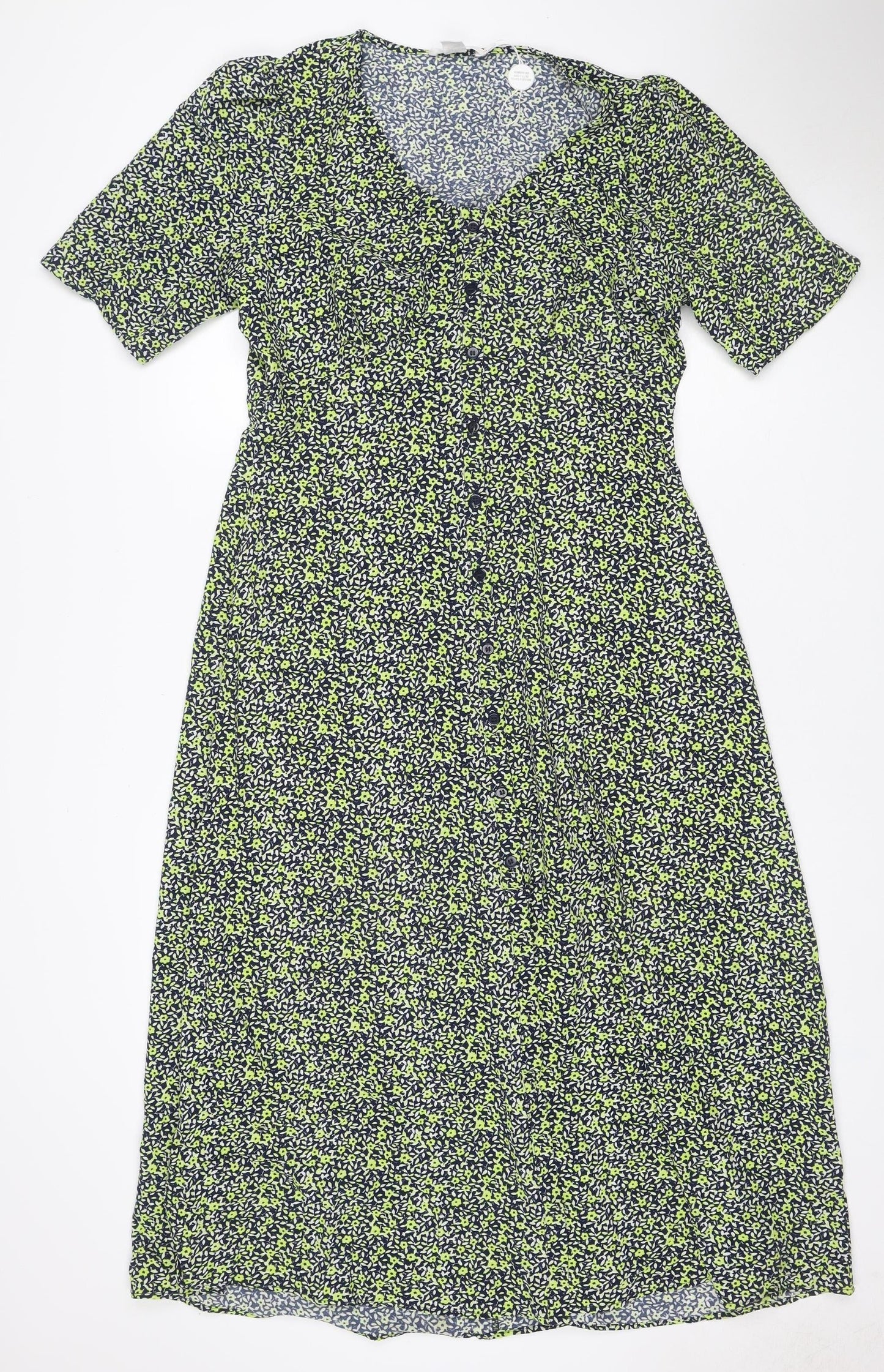 Finery Women Green Floral Midi Shirt Dress UK 12 Long Sleeve
