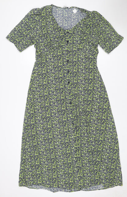 Finery Women Green Floral Midi Shirt Dress UK 12 Long Sleeve