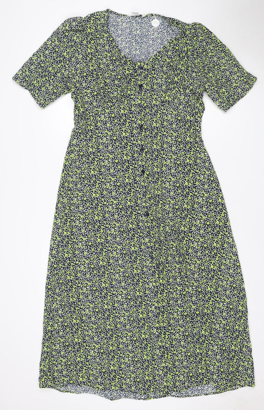 Finery Women Green Floral Midi Shirt Dress UK 12 Long Sleeve