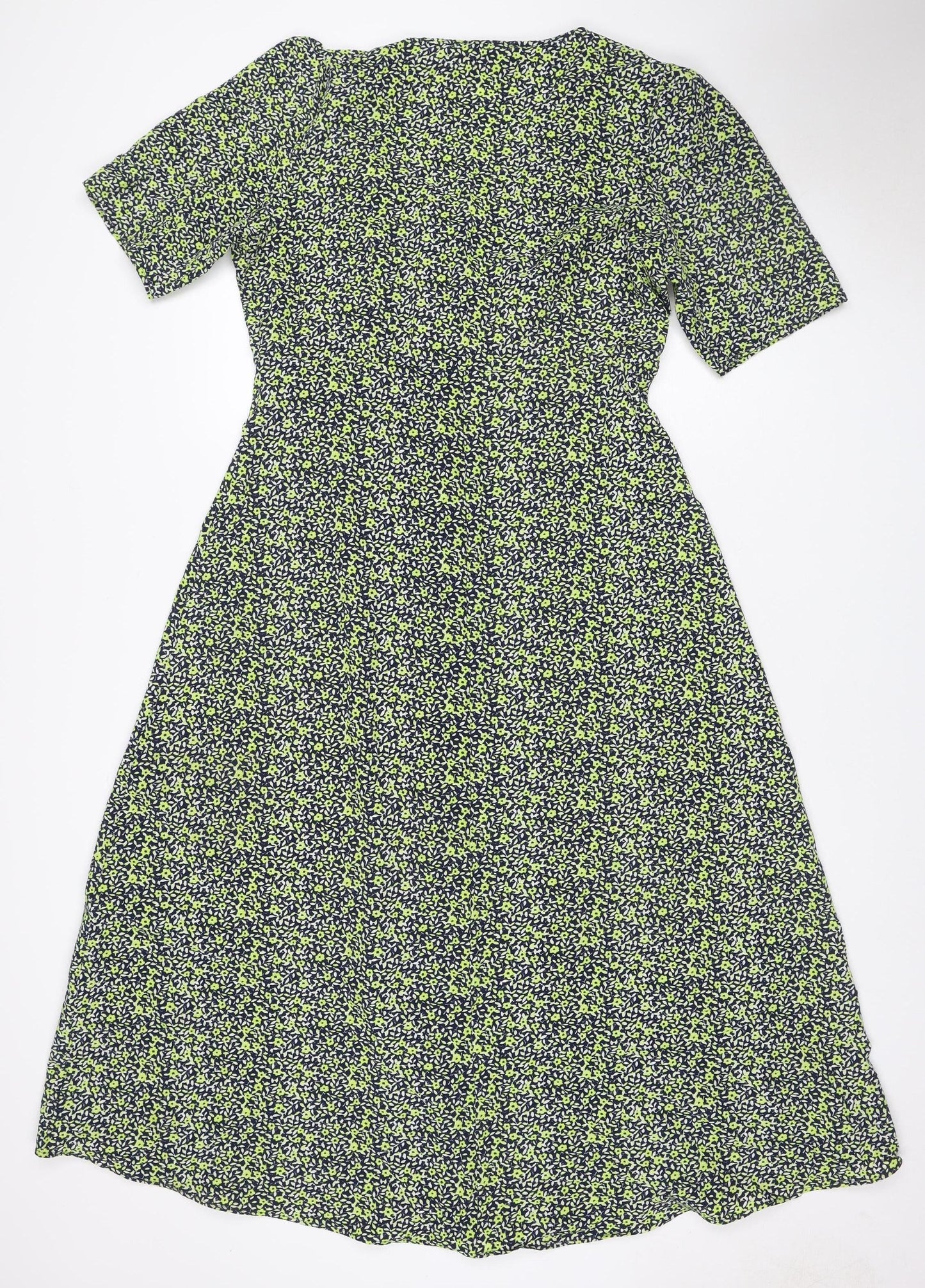 Finery Women Green Floral Midi Shirt Dress UK 12 Long Sleeve