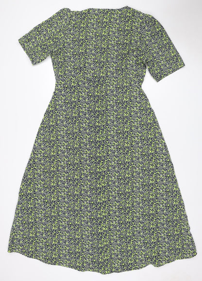Finery Women Green Floral Midi Shirt Dress UK 12 Long Sleeve