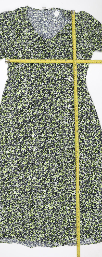 Finery Women Green Floral Midi Shirt Dress UK 12 Long Sleeve