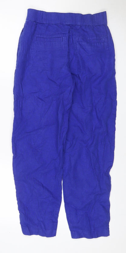 Marks and Spencer Women Blue Size 8 Linen Cropped Tapered Trousers