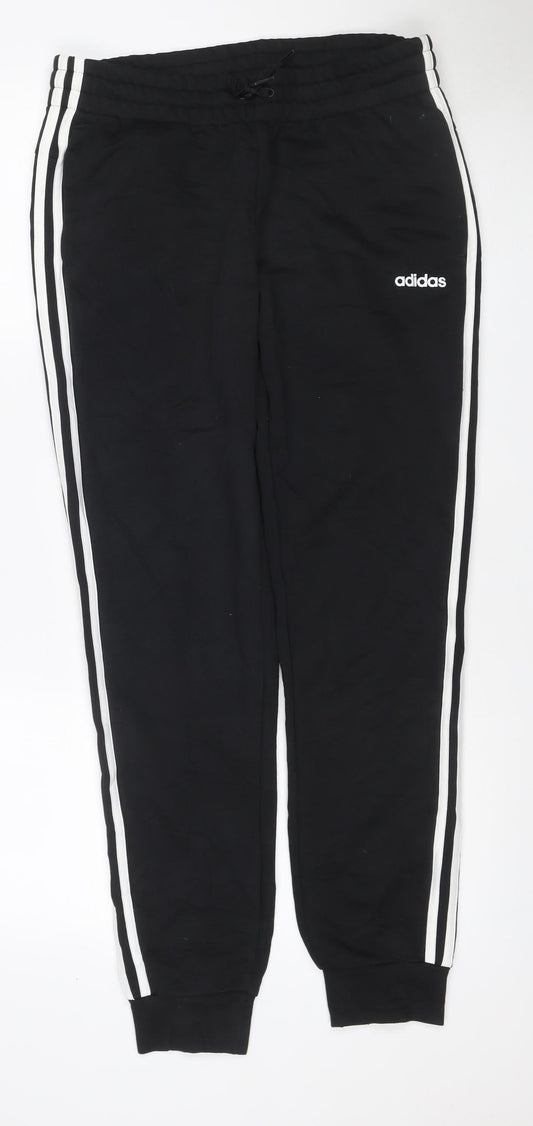 adidas Women Black UK 12-14 M Track Pants 3 Stripe Tapered Joggers