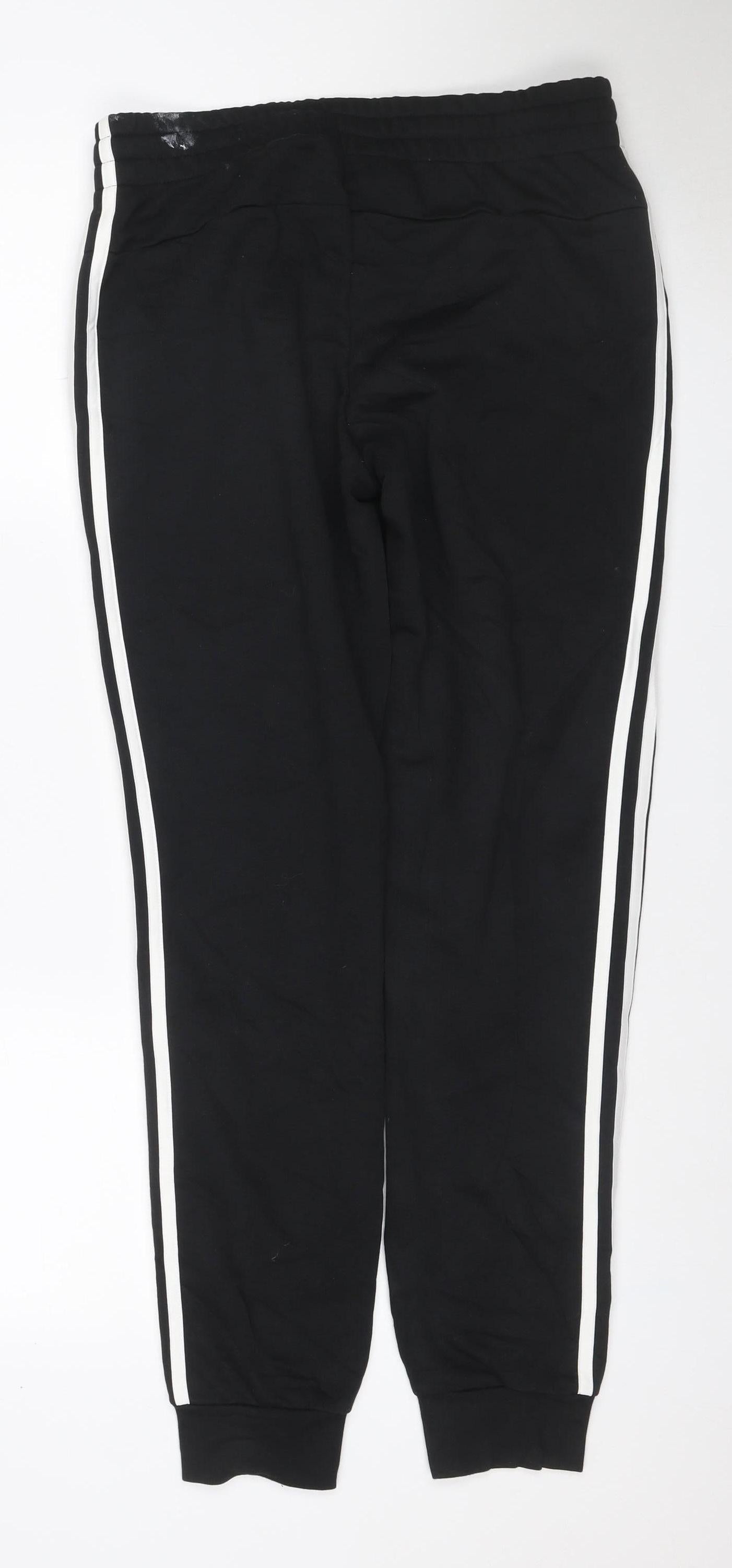 adidas Women Black UK 12-14 M Track Pants 3 Stripe Tapered Joggers