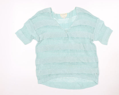 Next Women’s Mint Blue UK 14 Open-Knit V-Neck Short Sleeve Jumper