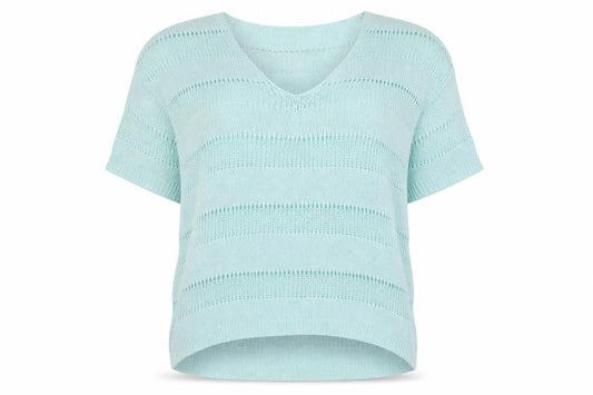 Next Women’s Mint Blue UK 14 Open-Knit V-Neck Short Sleeve Jumper