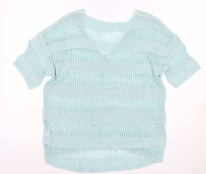 Next Women’s Mint Blue UK 14 Open-Knit V-Neck Short Sleeve Jumper
