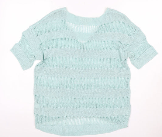 Next Women’s Mint Blue UK 14 Open-Knit V-Neck Short Sleeve Jumper