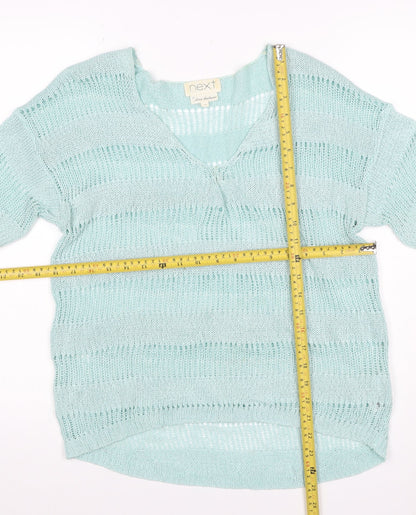 Next Women’s Mint Blue UK 14 Open-Knit V-Neck Short Sleeve Jumper