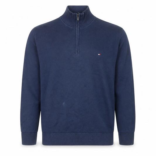 Tommy Hilfiger Men’s Blue XL Quarter Zip Cotton Mock Neck Jumper