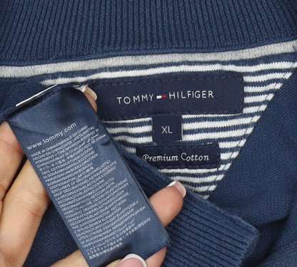Tommy Hilfiger Men’s Blue XL Quarter Zip Cotton Mock Neck Jumper