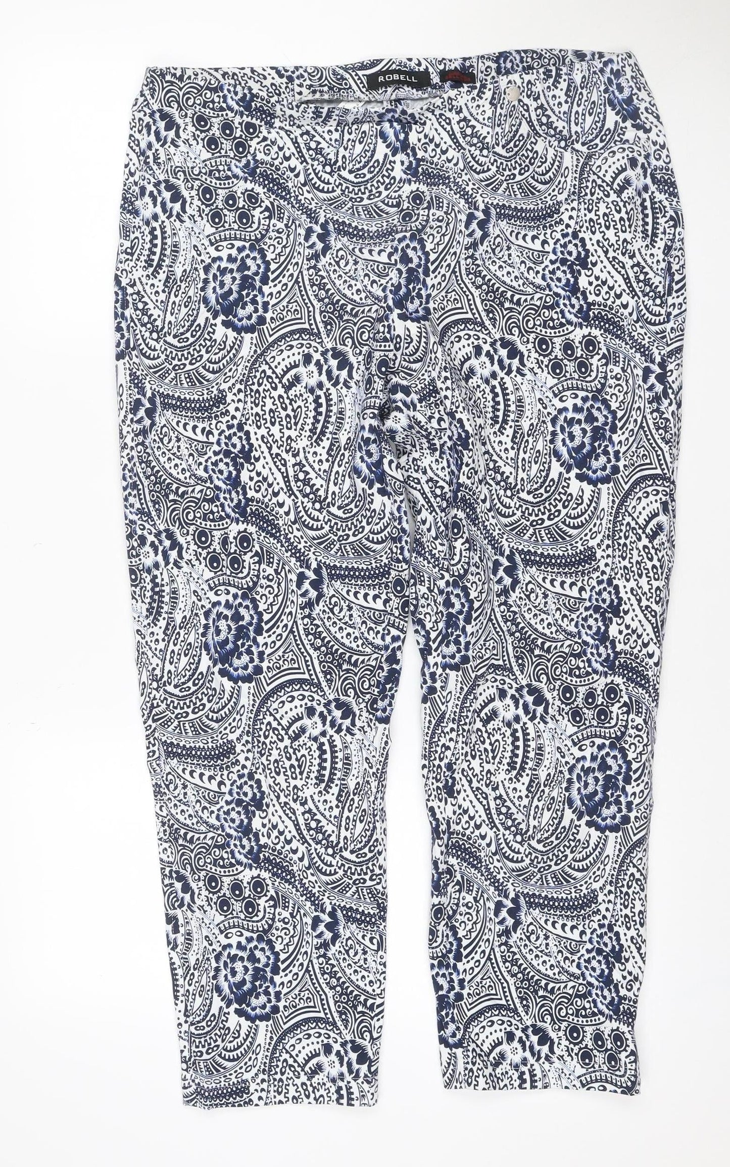 Robell Women Blue Paisley Bella 09 Cropped Stretch Trousers UK 18