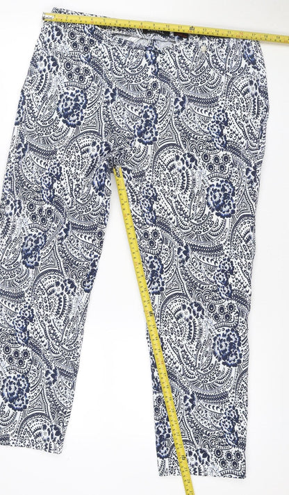 Robell Women Blue Paisley Bella 09 Cropped Stretch Trousers UK 18