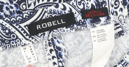 Robell Women Blue Paisley Bella 09 Cropped Stretch Trousers UK 18