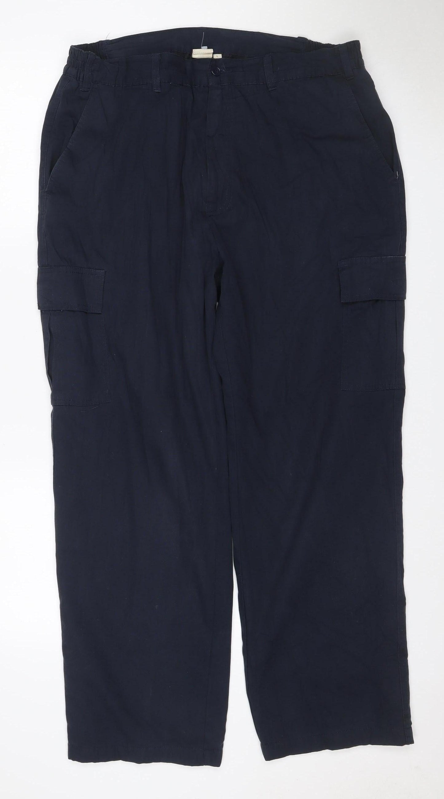 Cotton Traders Men’s Navy Blue L Cargo Trousers Elastic Waist