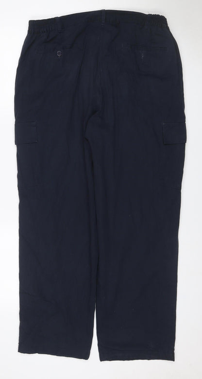 Cotton Traders Men’s Navy Blue L Cargo Trousers Elastic Waist