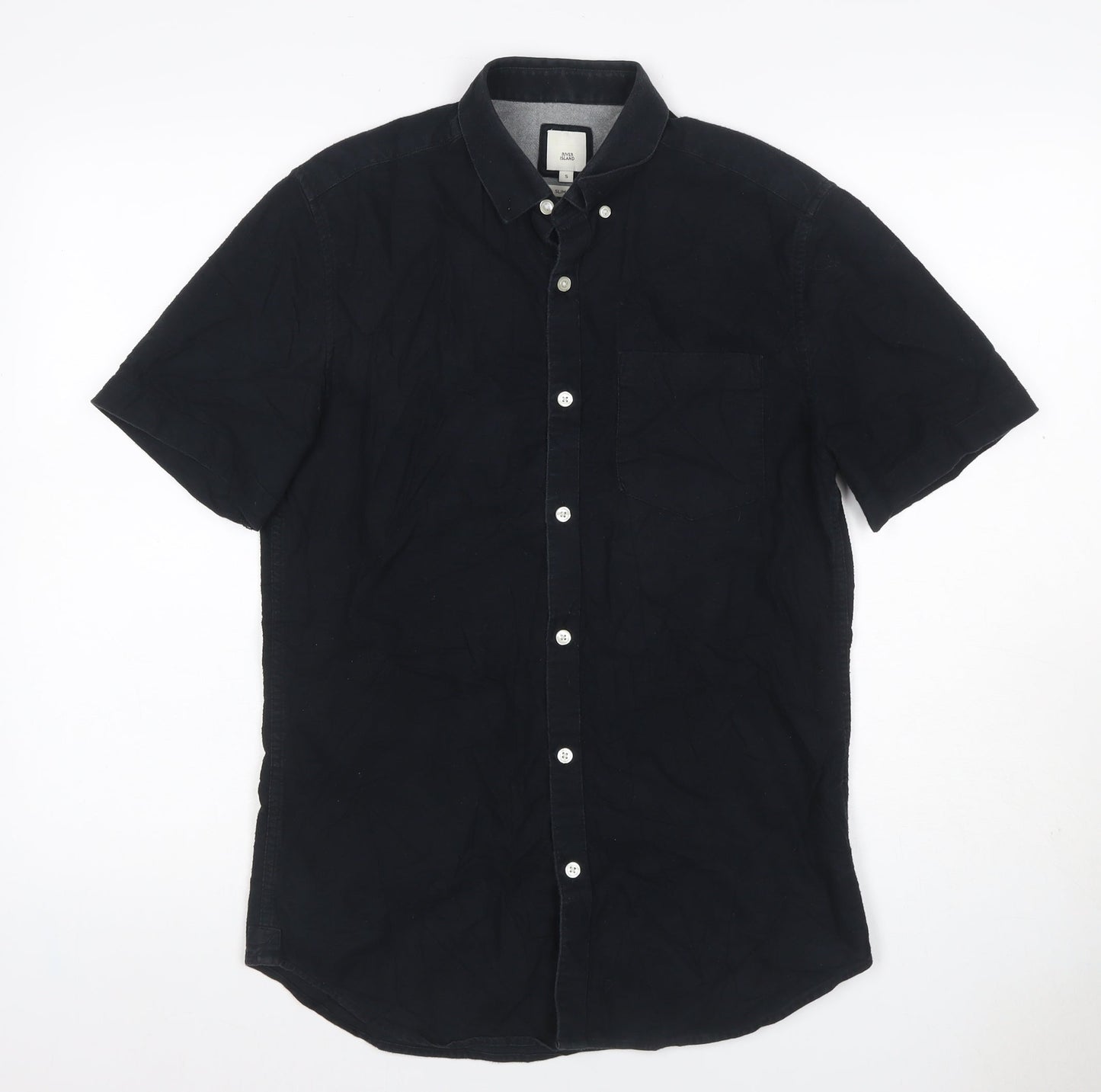 River Island Men’s Black S Slim Fit Short Sleeve Button-Down Shirt
