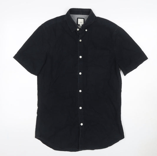 River Island Men’s Black S Slim Fit Short Sleeve Button-Down Shirt