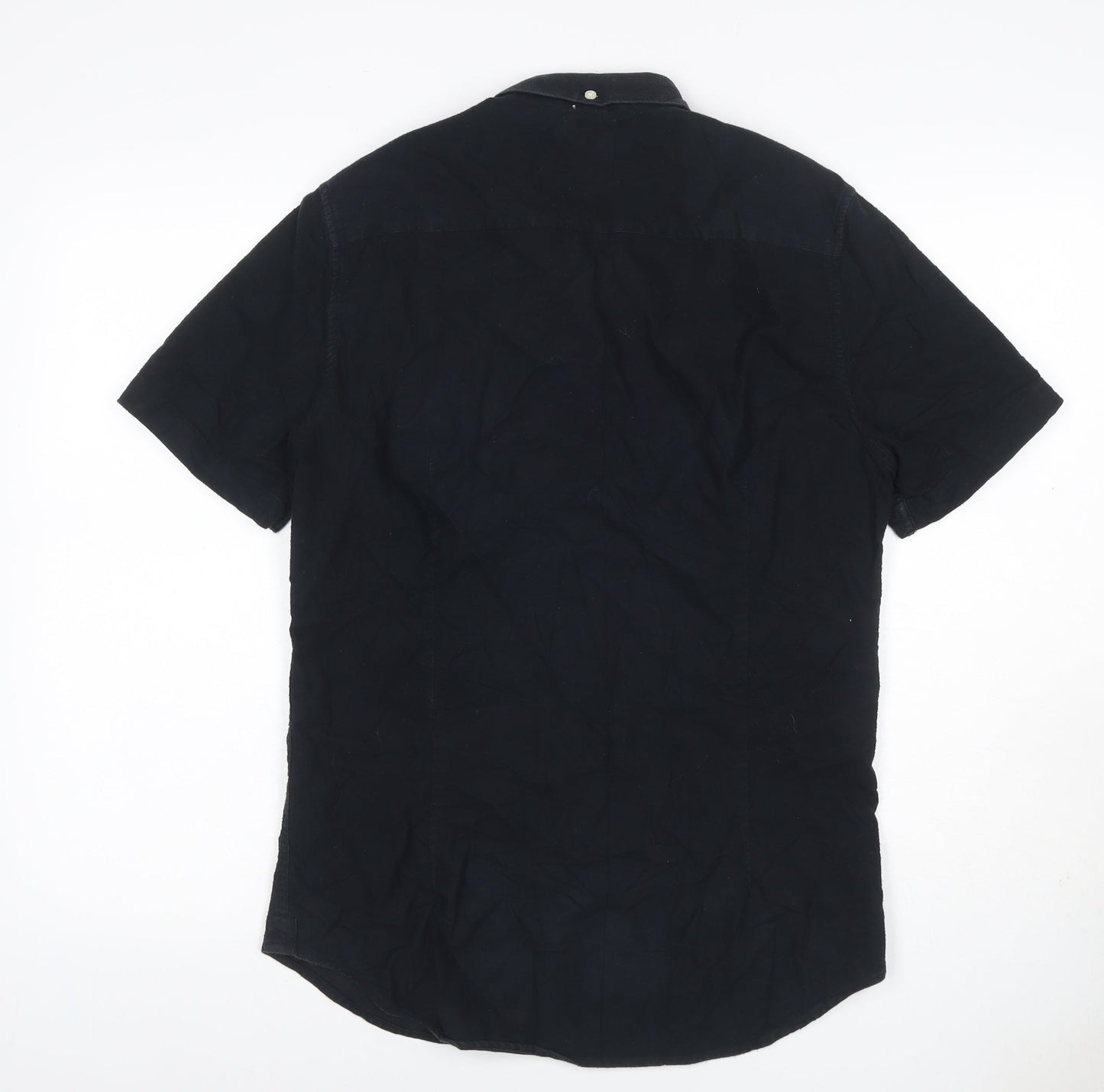 River Island Men’s Black S Slim Fit Short Sleeve Button-Down Shirt