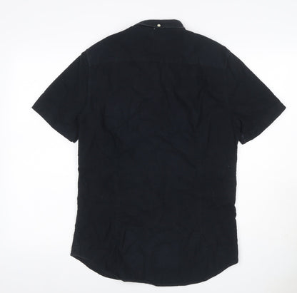 River Island Men’s Black S Slim Fit Short Sleeve Button-Down Shirt