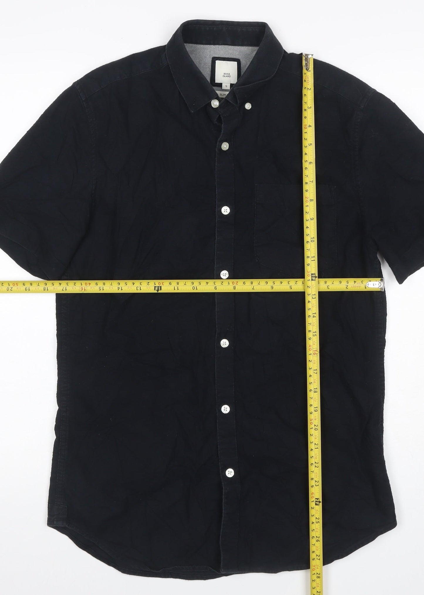 River Island Men’s Black S Slim Fit Short Sleeve Button-Down Shirt
