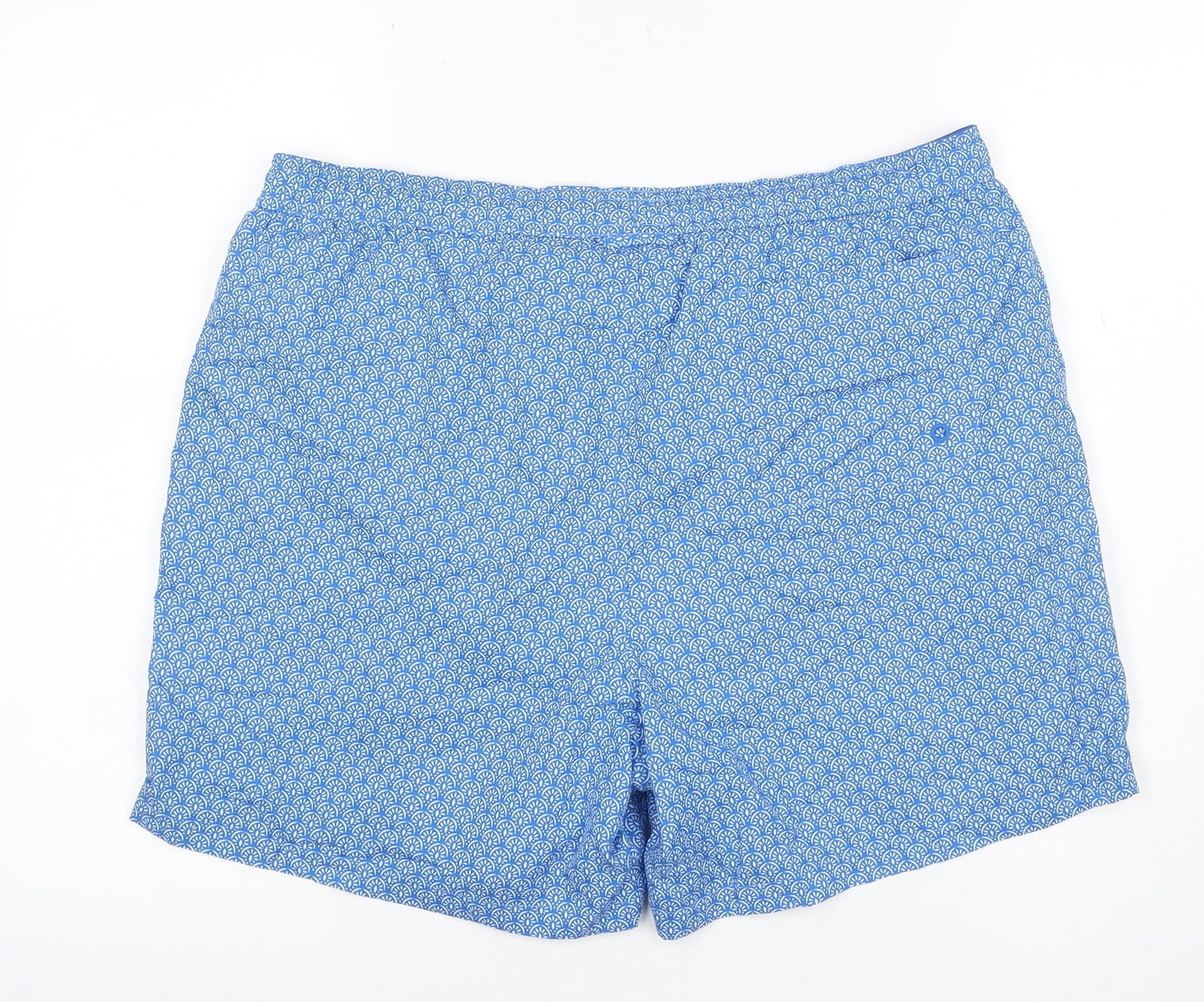 M&S Men Blue Geometric Print Swim Shorts Size 38 Lined Drawstring