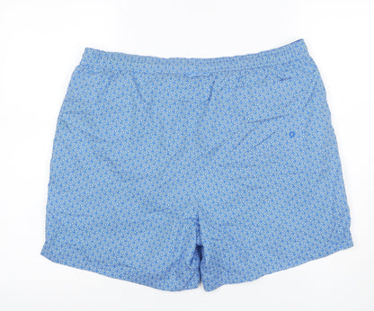 M&S Men Blue Geometric Print Swim Shorts Size 38 Lined Drawstring