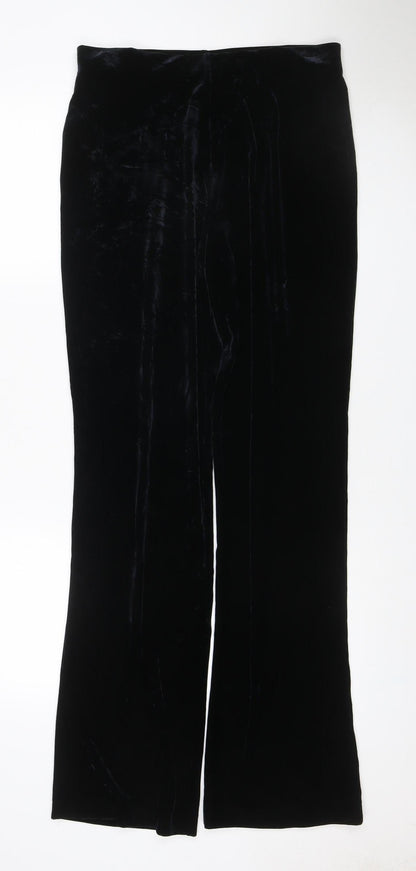 Next Women’s Black Velvet Wide-Leg Trousers UK 14 Long Stretch