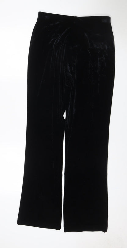Next Women’s Black Velvet Wide-Leg Trousers UK 14 Long Stretch