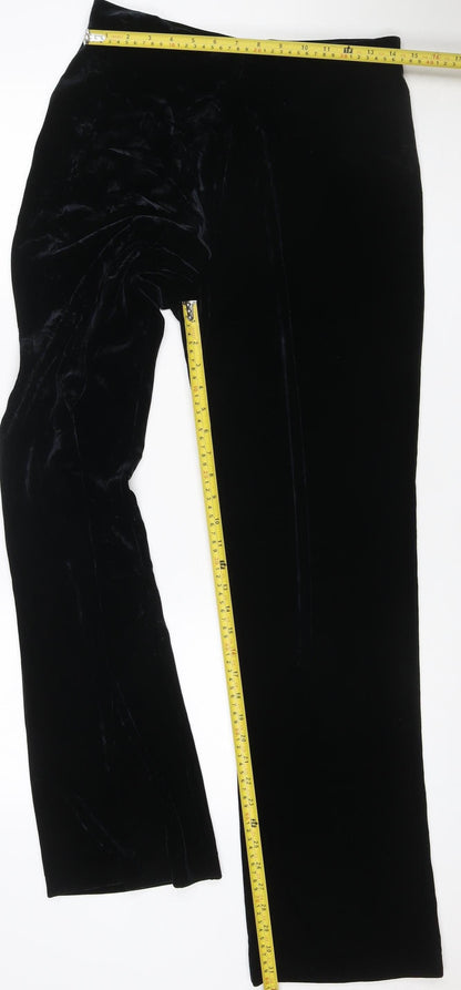 Next Women’s Black Velvet Wide-Leg Trousers UK 14 Long Stretch
