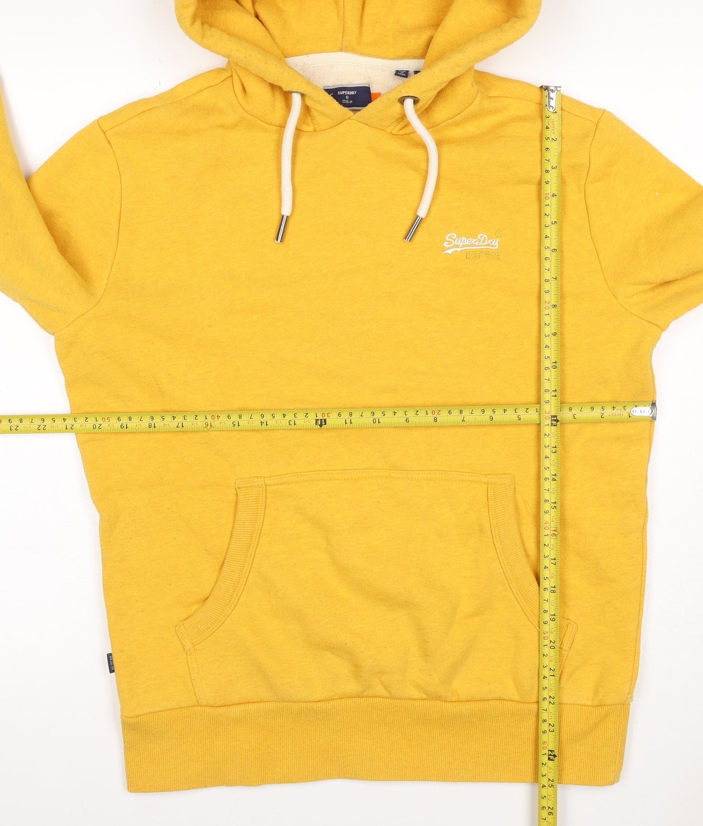 Superdry Men’s Yellow M Pullover Hoodie Logo Fleece Lined Pocket