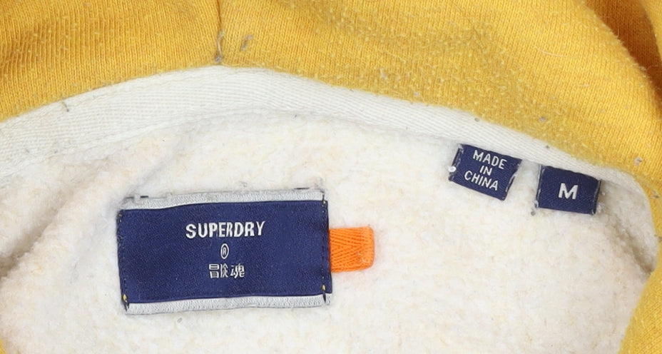 Superdry Men’s Yellow M Pullover Hoodie Logo Fleece Lined Pocket