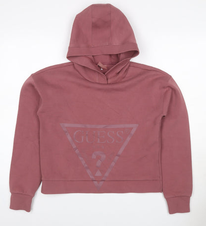 Guess Women Pink UK 16 Pullover Hoodie Logo Graphic Long Sleeve