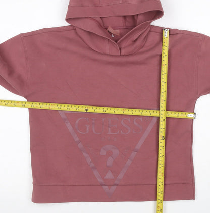Guess Women Pink UK 16 Pullover Hoodie Logo Graphic Long Sleeve