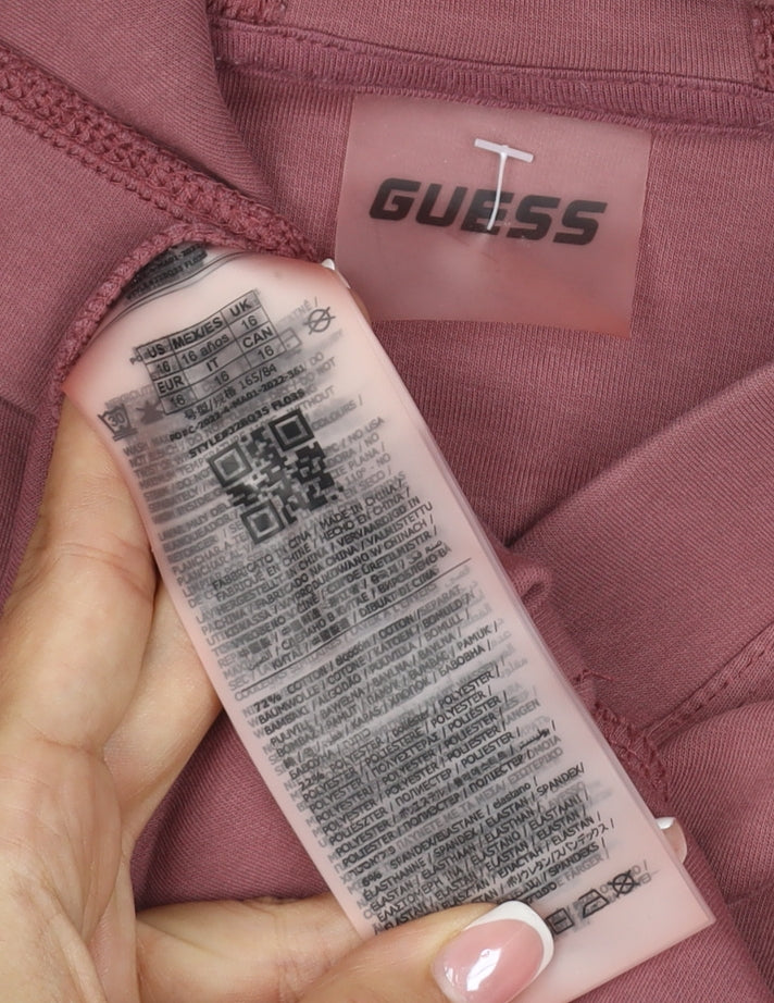 Guess Women Pink UK 16 Pullover Hoodie Logo Graphic Long Sleeve