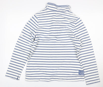 Joules Women’s White Blue Striped UK 12 Half Zip High Neck Sweatshirt