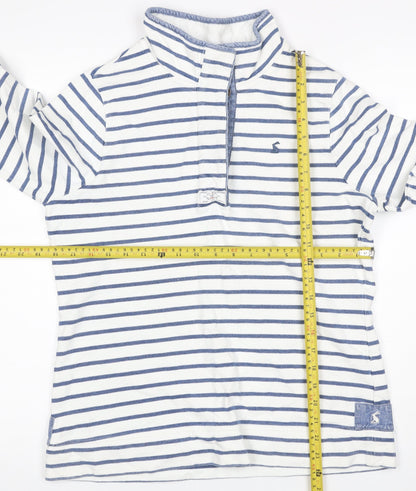 Joules Women’s White Blue Striped UK 12 Half Zip High Neck Sweatshirt