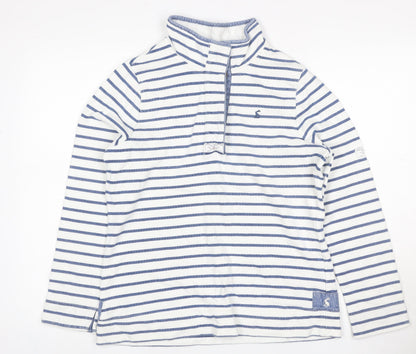 Joules Women’s White Blue Striped UK 12 Half Zip High Neck Sweatshirt