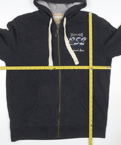 North Coast Men's Grey L Full Zip Graphic Hoodie Cotton Blend