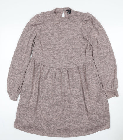 New Look Women Beige Size 10 Fit & Flare Knit Mini Dress
