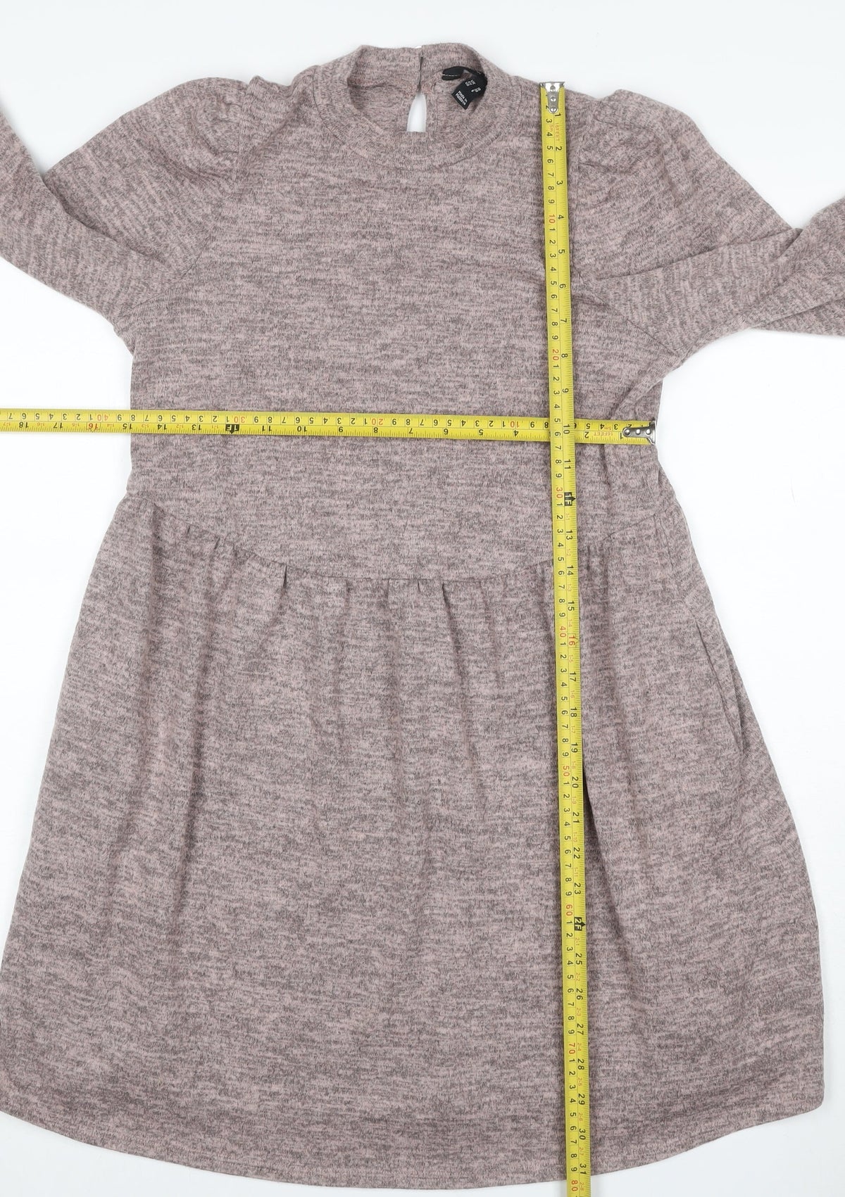 New Look Women Beige Size 10 Fit & Flare Knit Mini Dress