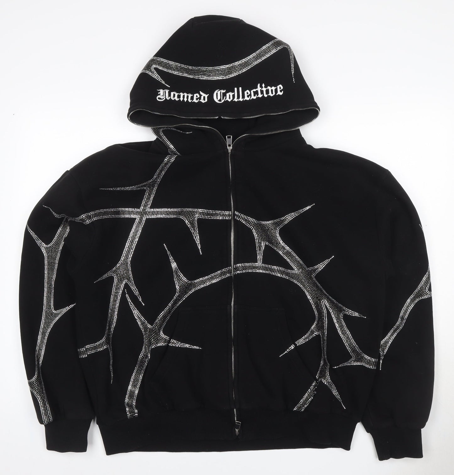 Named Collective Women Black M Full Zip Rhinestone Gothic Hoodie