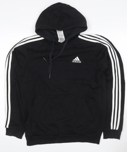 Adidas Men’s Black S 3-Stripes Logo Pullover Hoodie Sports Fleece