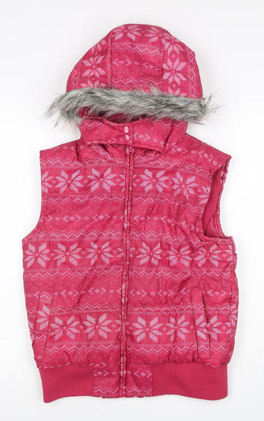 miss e-vie Girls Pink 14-15 Years Fair Isle Hooded Padded Gilet