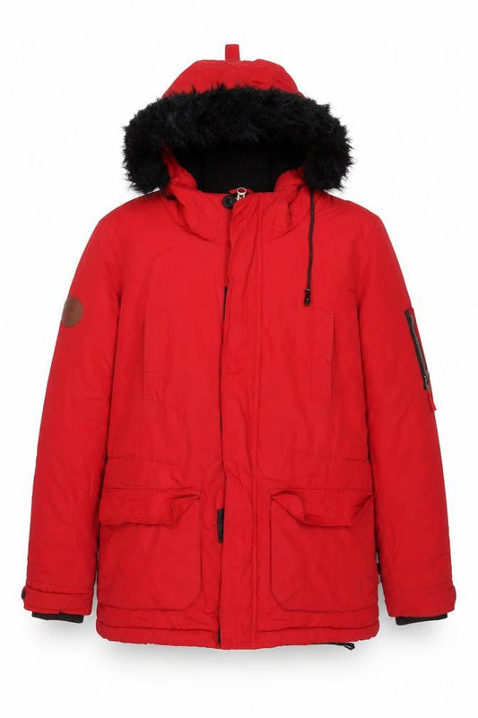 Bellfield Women's Red M Faux Fur Hooded Padded Parka Jacket