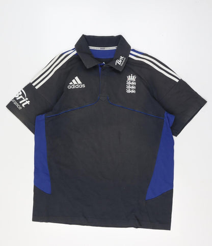 adidas Men’s Black Blue England Cricket Polo Shirt L Jersey