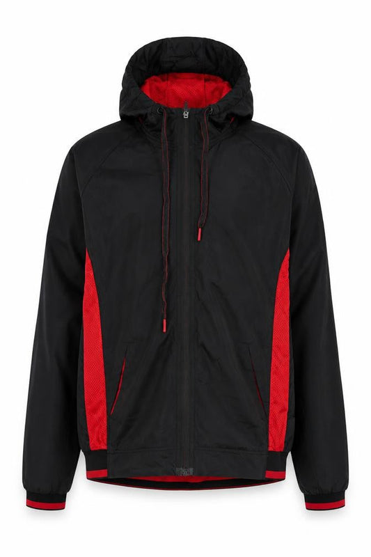 Russell Men’s Black Red Small Hooded Full Zip Track Jacket